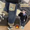 Calça jeans infantil, forrada com fleece e espessa, estilo unissex, calça comprida para meninos e meninas, calça de inverno para bebês, moderna