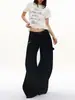 Jeans Unisex de Pierna Ancha Rectos Casuales con Tachuelas y Estampado de Leopardo Estilo Callejero Retro Americano Negros Versátiles de Moda