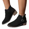 Botines Cortos de Tacón Medio de Color Sólido de Talla Grande de Comercio Exterior para Mujer 2024 Otoño e Invierno Nuevos Botines Elásticos de Tobillo Estilo Británico