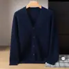 Suéter de Cachemira Grueso de Siete Agujas para Hombre, Cárdigan de Lana Tejido de Invierno con Cuello en V Abierto de un Solo Botón