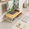 Soporte para computadora de escritorio para oficina en casa, con un elevador de monitor de doble capa y estantes de almacenamiento