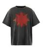 2024 Moda Americana Hip-Hop Marca Nova Retrô Lavada Velha Figura Solta Versátil Gola Redonda Manga Curta Camiseta para Homens e Mulheres