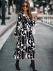 Vestido de manga larga con cuello en V estampado, venta caliente de la estación independiente de Amazon, ropa de mujer europea y americana transfronteriza de otoño e invierno de 2023