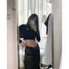 Top Corto de Diseñador de Moda para Mujer con Cuello en V y Cuello Polo, Estilo Corto Elegante con Abdomen al Descubierto, Camiseta de Manga Larga Ajustada Bordada