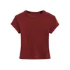 Playera de Cachemira de Cuello Redondo Pequeño y Cintura Corta de Manga Corta Verano 2025 Manga Raglán Slim Alta Elasticidad Corta Camiseta Básica Top