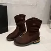 Botas versátiles de estilo coreano para mujer con punta redonda y a media pantorrilla, nueva colección otoño 2026, botas de equitación retro, forradas de felpa para abrigar, botas de moda de ante