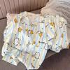 Fábrica Fonte Verão Novo Cardigan Lapela Pijama Menina Doce Manga Curta Shorts Conjunto Roupa de Casa Feminina