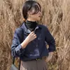 Foto Real de Camisa Jeans Vintage para Mulheres, Jaqueta Fina, Cardigã, Manga Longa, Design Único, Top em Camadas, Novo Azul 2025