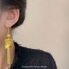 Aretes de Loto, Aretes Largos de Borla Dorados Estilo Antiguo, Ganchos para Oreja Calados de Filigrana, Aretes, Aretes de Loto Retro de Alta Gama