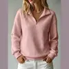 Colección de otoño europea y americana 2026: sudadera de mujer cómoda, holgada, de punto gofrado, color liso, cuello alto, con cremallera, manga larga, patchwork