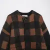 Exportación Transfronteriza Ropa de Mujer Otoño e Invierno 2025 Estilo Europeo y Americano Cuello Redondo Manga Larga Longitud Media Cuadros Chaqueta de Punto Alta Gama