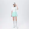 Conjunto Esportivo Casual de Golfe Tênis Feminino Primavera/Verão Manga Curta Gola Polo Slim Fit Listrado