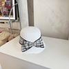 Sombrero de Cuenca Clásico de Cuadros con Lazo Estilo Japonés Sombrero de Paja Retro Artístico Estilo Hepburn Sombrero Casual de Verano para Mujer con Protección Solar