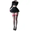 Meias de Renda Sexy 8D Ultra Finas com Suspensórios de Renda em Cores Contrastantes, Meias Longas Brilhantes Estilo Puro Desejo para Mulheres