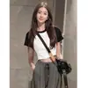 Top corto de algodón con bloques de color para mujer, camiseta base ajustada, nueva camiseta de manga corta cropped de cintura alta para verano, moderna