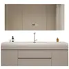 Set de Mueble de Baño con Lavabo Integrado Color Crema, Apto para la Piel, Lavabo de Cerámica, Tocador de Madera Maciza