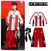 Ropa de Street Dance para Niños Ropa Fresca y Moderna Rayas Rojas 03 Ropa de Presentación Conjunto para Niños hiphop Ropa de Presentación para Niñas