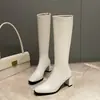 Botas Altas de Tacón Alto de Punta Cuadrada para Otoño e Invierno Color Sólido Versátiles Transfronterizas Tallas Grandes Suela de Goma Antideslizante Cremallera Trasera Tacón Grueso Botas Martin