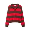 Para Exportação Europeia e Americana Transfronteiriça Moda Feminina Aliexpress Popular Outono Retrô Casual Listrado Gola Polo Tricô