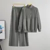 Conjunto de Punto Casual Deportivo Transfronterizo para Mujer en Otoño e Invierno, Elegante y Versátil Conjunto de Dos Piezas con Suéter de Media Cremallera y Pantalones de Pierna Ancha