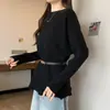 Suéter de Punto Canalé de Longitud Media Holgado Adelgazante de Hombro Único con Diseño Elegante Nuevo Estilo Otoño/Invierno para Mujer Tallas Grandes