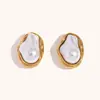 Moda Cruzada Europeia e Americana Elegante Luxo Leve Retro Colar Aço Inoxidável Banhado a Ouro 18K Brincos Barrocos de Pérola Imitação para Mulheres