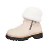 Botas de Neve de Algodão Casuais Peludas da Moda Simples com Zíper Lateral de Solado Grosso de Tamanho Grande para Mulheres - Inverno 2026