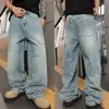 Calça Jeans Lavada An Yang American High Street Strass Estrela Completa Outono 2026 Nova Marca Tendência Solta Perna Larga Longa