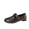 Mocasines Retro para Mujer de Punta Redonda, Piel Suave, Hebilla Metálica, Modelo Nuevo 2026, Cierre de Velcro, Slip-On, Suela Suave, Zapatos para Mujer