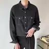 Camisa de Mezclilla Lavada Moda 2024 Viento Ligero Maduro Estilo Japonés Retro Casual Holgada Doble Bolsillo Manga Larga para Hombres y Mujeres