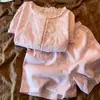 Conjunto de Pijama Rosa Dulce de Encaje Francés para Mujer Verano Cárdigan Manga Corta Pantalones Cortos Conjunto de Ropa para el Hogar