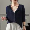 Cárdigan de Punto para Mujer Otoño 2026 Nuevo con Borde Enrollado Cuello Redondo Manga Larga Suéter Abrigo Holgado Abotonado Camisa Base