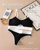 Comércio Exterior Cor Contrastante Sutiã Esportivo Americano Conjunto de Duas Peças Push-up Vazado Confortável Respirável Sutiã Vazado Roupa Íntima Tanga