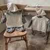 INS Primavera e Outono Conjunto de Roupa Tendência para Bebê Meninas Camisa de Manga Longa Xadrez com Gola de Renda e Calça