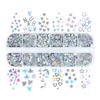 Pacote com 12 Lantejoulas Prata Laser Completo Nail Art Laser Folha de Bordo Estrela Coração Adesivo de Unha DIY Joia