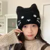 Chapéu de Tricô com Orelhas de Gato Fofas Estilo Coreano para Mulheres Outono Inverno Aconchegante Quente Proteção para Orelhas Chapéu de Lã Versátil Chapéu Quente