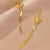 Pendientes Largos con Borla de Flor Chapados en Oro de 24 Quilates de Venta Caliente Transfronteriza para Mujer, Joyería de Oro Arena de Lujo Accesible, Estilo Popular en Xiaohongshu