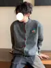 Cardigan Suéter Tricotado Bordado Cartoon Retrô Americano para Homens no Outono e Inverno Estilo Preguiçoso Solto Jaqueta Casual Versátil