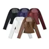 2608-26 Verano Estilo Coreano Ajuste Delgado Cuello Redondo Grande Malla Patchwork Liso Manga Larga Jersey Camiseta Camisa Base Top