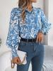 Foto Real da Camisa Elegante com Bloqueio de Cores Florais, Mangas Lanterna e Gola de Lapela para Outono/Inverno 2026 - Roupas Femininas Transfronteiriças da Amazon