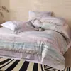 Juego de Cuatro Piezas de Algodón de Fibra Larga de Lujo Ligero de Gama Alta, Funda de Edredón Botonada de Borde Ancho 100% Algodón, Sábana Bajera de Algodón Puro, Ropa de Cama para Todas las Estaciones