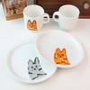 Caneca de Gato Fofa Divertida Infantil Pintada à Mão Prato de Jantar Cerâmica Cartoon Casal Copo de Água Alto Valor de Cor Caneca de Café