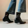 Primer Encuentro Temporada Viaje Diario Botas Adelgazantes que Aumentan la Altura 4.5cm Punta Fina Piel Suave Botas Elásticas con Cremallera Trasera Botas de Tacón de Cuña Nuevas