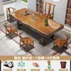 Mesa de Chá e Cadeiras de Placa Grande em Madeira Maciça Combinação Estilo Chinês Mesa de Centro de Tronco Conjunto Completo de Mesa de Chá Integrada Escritório Casa Preparo de Chá
