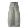 Jeans con Diseño de Strass de Cielo Estrellado Dobladillo Curvo Moda Callejera Punk Nicho Sueltos Vintage Lavado Pantalones de Pierna Ancha para Hombre