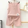 Traje de Chaleco para Niños Verano Waffle Niños y Niñas Pantalones Cortos Ropa de Verano Ropa de Bebé Ropa Infantil Fabricante Lote