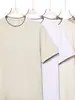 Camiseta de Algodón Nueva de Verano Estilo 220g Color de Contraste Cuello Redondo Manga Corta para Hombre, Marca de Moda Tono Tierra Holgada Casual Versátil Superior