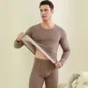 Conjunto de Roupa Íntima Térmica Masculina de Lã de Seda, Roupas e Calças de Outono, Forrado com Fleece e Espessado, Camada Base Feminina de Gola Redonda, Tecido Térmico