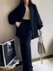 Conjunto de Dos Piezas para Mujer Otoño Invierno 2026 Camisa de Manga Larga con Solapa Botones Pantalones de Cintura Elástica Traje Casual