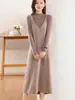 Vestido de punto de lana 100% con escote en V y tirantes largo versátil cómodo hipoalergénico para mujer otoño e invierno nuevo